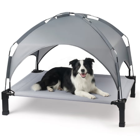 Elevated dog bed with tent, Cooling Raised Bed, Portable&No-Slip for Outdoor or Indoor Use, Gray, Medium