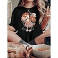 thumbnail image 1 of Women's Casual Crew Neck T-Shirt with Floral Turkey Print, Polyester 95% Spandex 5% Knit Fabric, Medium Stretch, All Season Fashion Top, 1 of 8