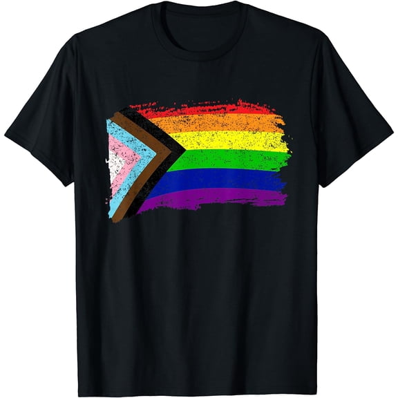 Inclusive Progress Pride Flag Gay Pride LGBTQ Rainbow Flag T-Shirt Black 2X-Large