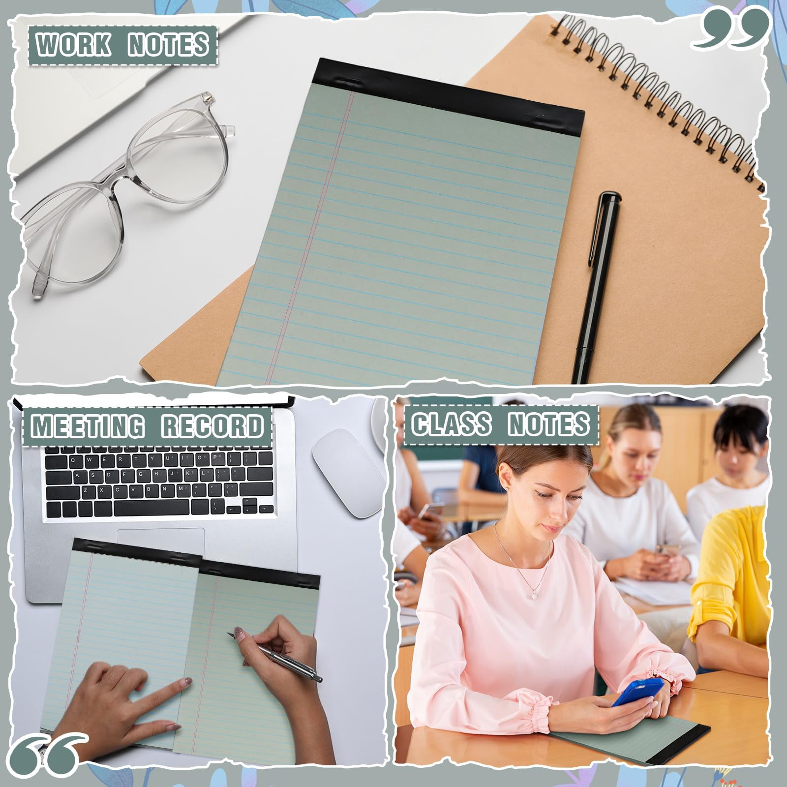 12 12 5" X 8" Small Legal Pads Colored Lined Note Narrow Ruled Writing Notepads 50 Sheets Per Paper Notebook And Perforated For College Office Supplies (fresh Colors)