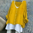 thumbnail image 3 of ZJXFGS Women'S Clothing Graphic Tee Womens Tops Over Size T Shirts For Women Cotton Lien Shirts For Women Squaer Neck Long Sleeve Solid Color Tops Linen Womens Tops Linen Shirts For Women Yellow 2XL, 3 of 3
