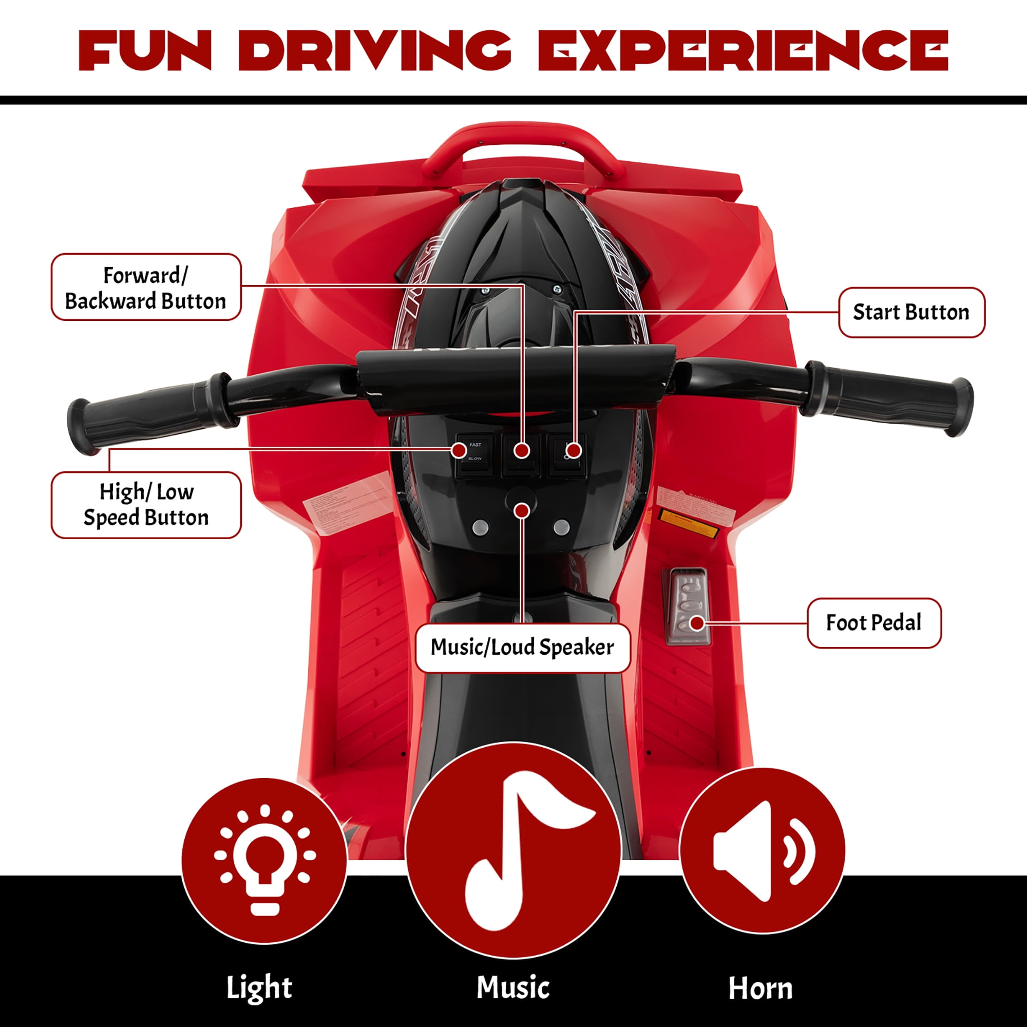 Costway 12V Battery Powered Kids Ride On ATV Electric 4-Wheeler Quad Car with  MP3 & Light Red