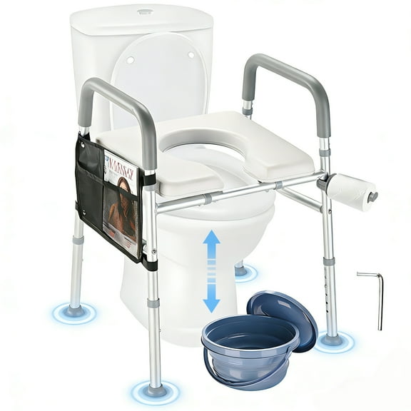 Yescom Raised Toilet Seat Riser Aluminum 16"-21" Adjustable Bedside Commode with Handles 375 lb for Seniors Disabled