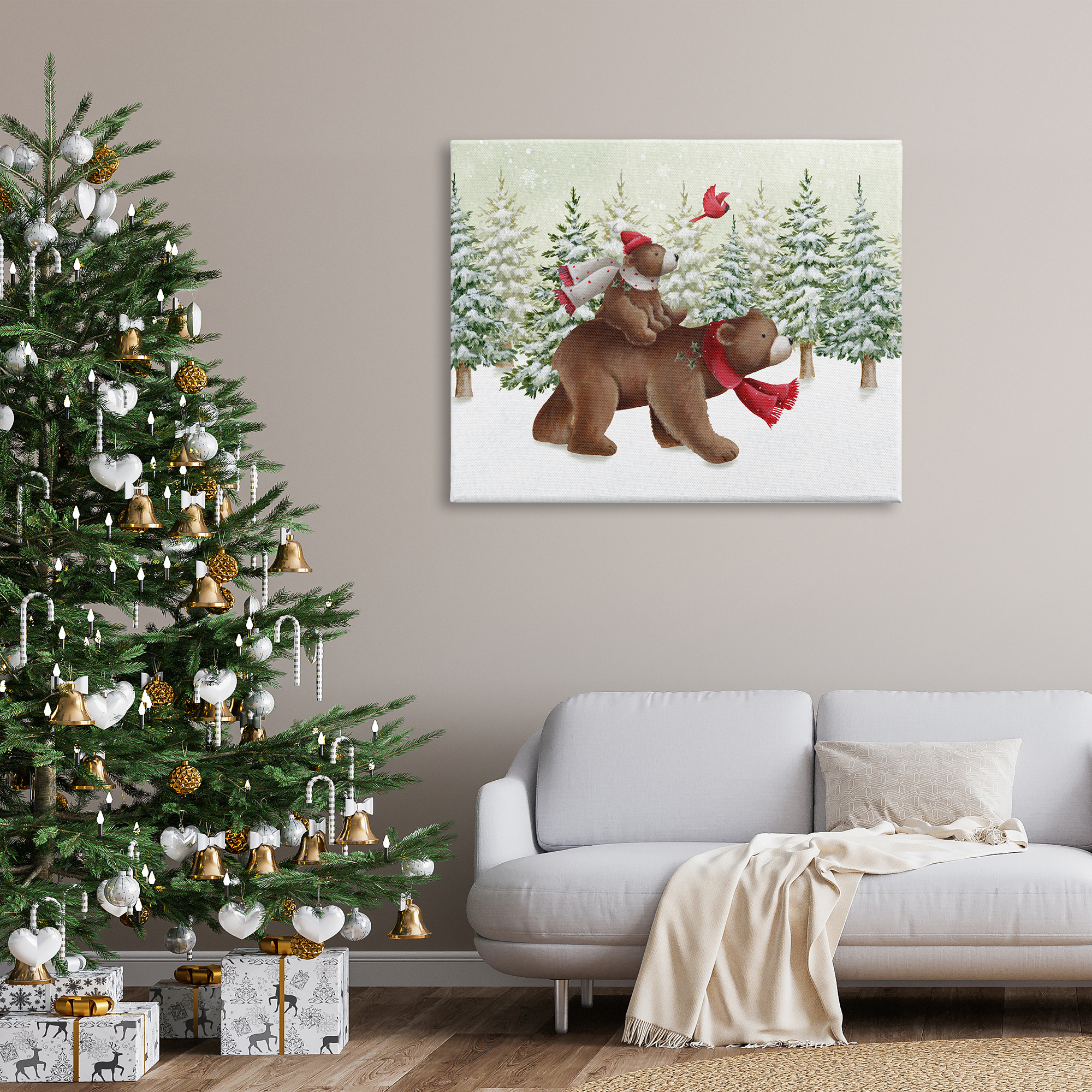 Stupell Industries Bears in Snowy Scene Animals & Insects Painting Gallery Wrapped Canvas Art Print Wall Art, 48 x 36
