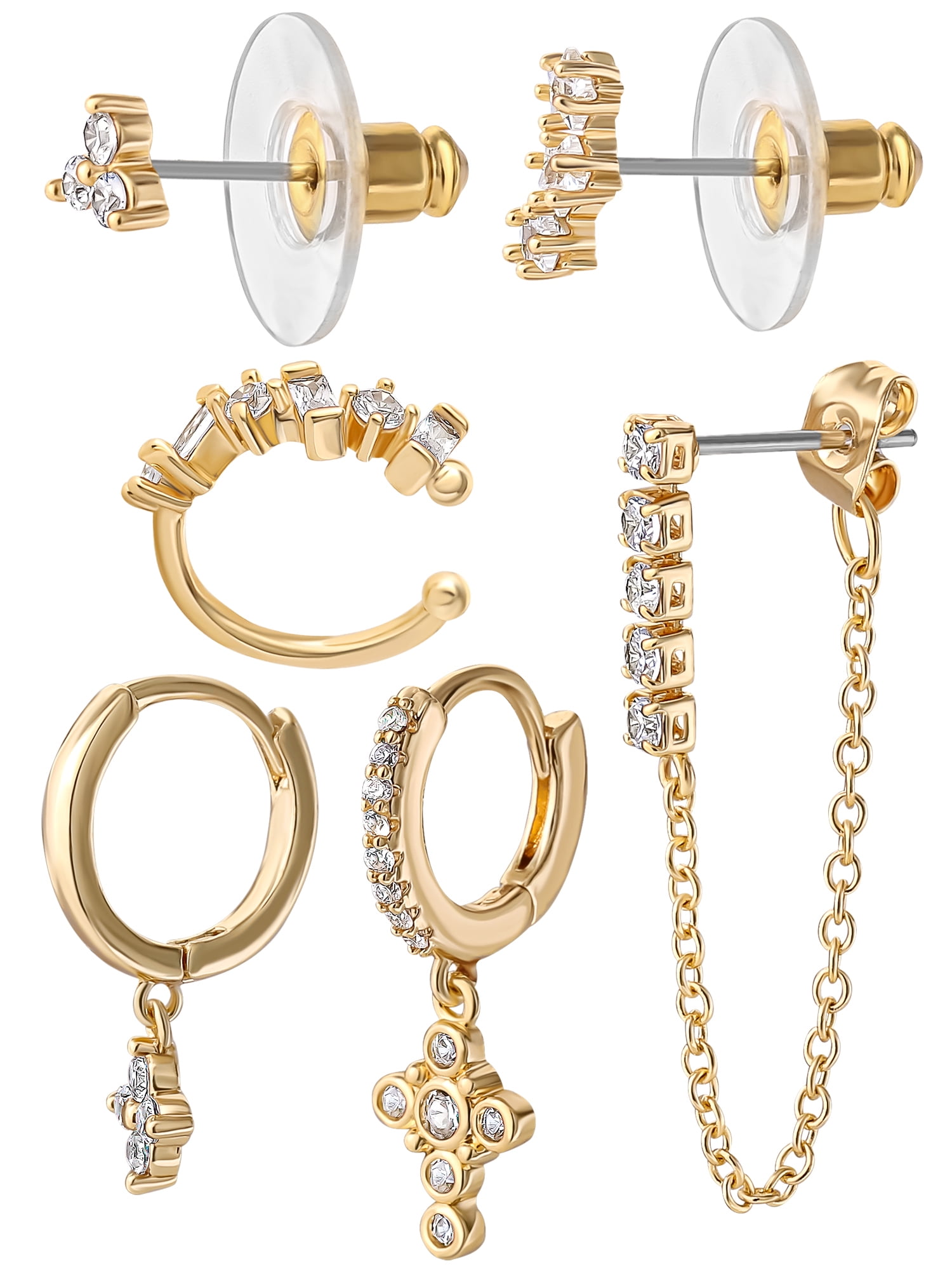 Believe by Brilliance Women's 14kt Gold Flash Plated Cubic Zirconia 6pc Singlet Earring Set