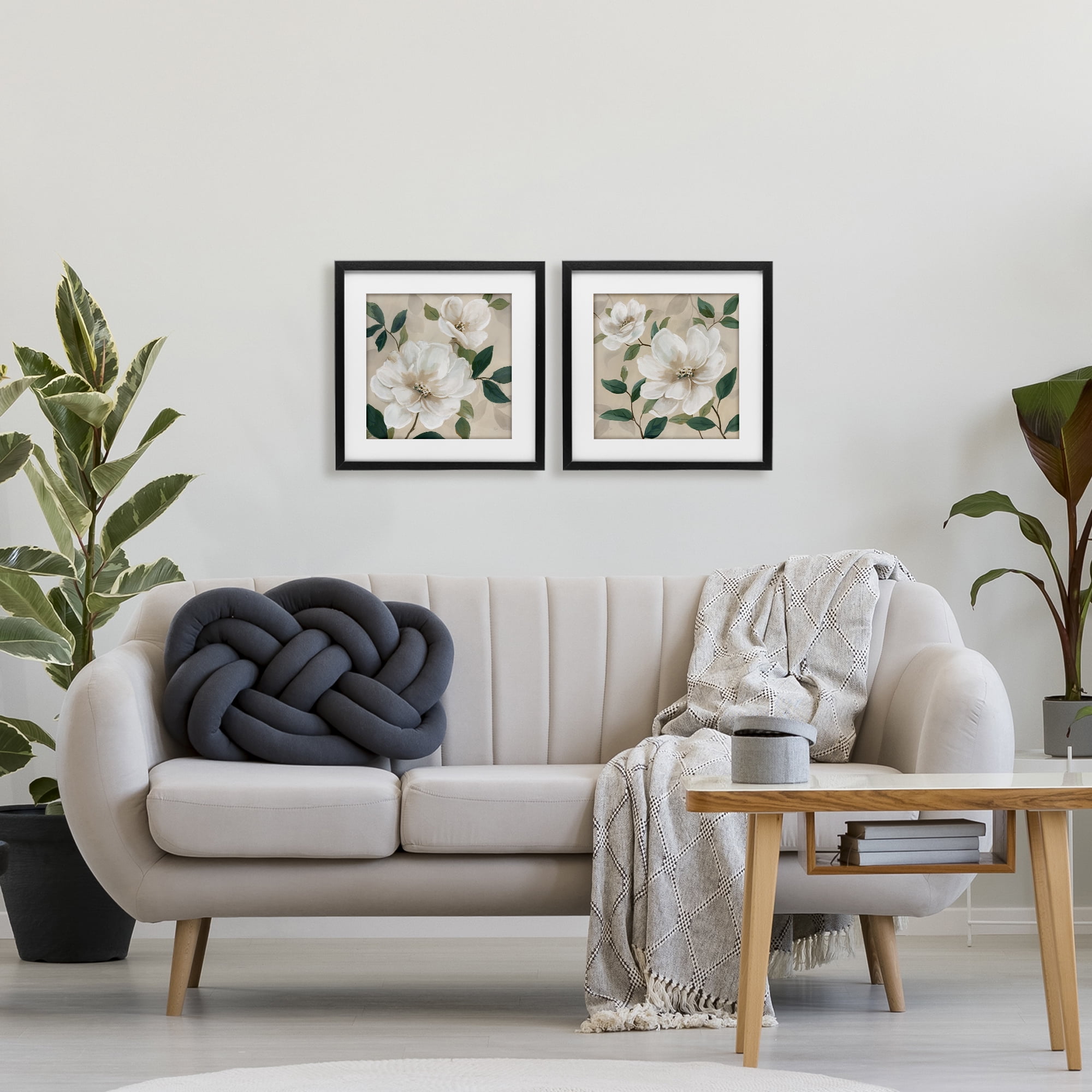 Stupell Industries Serene White Blossoms & Foliage 2 Piece Black Framed Print Under Glass Set, design by Nan