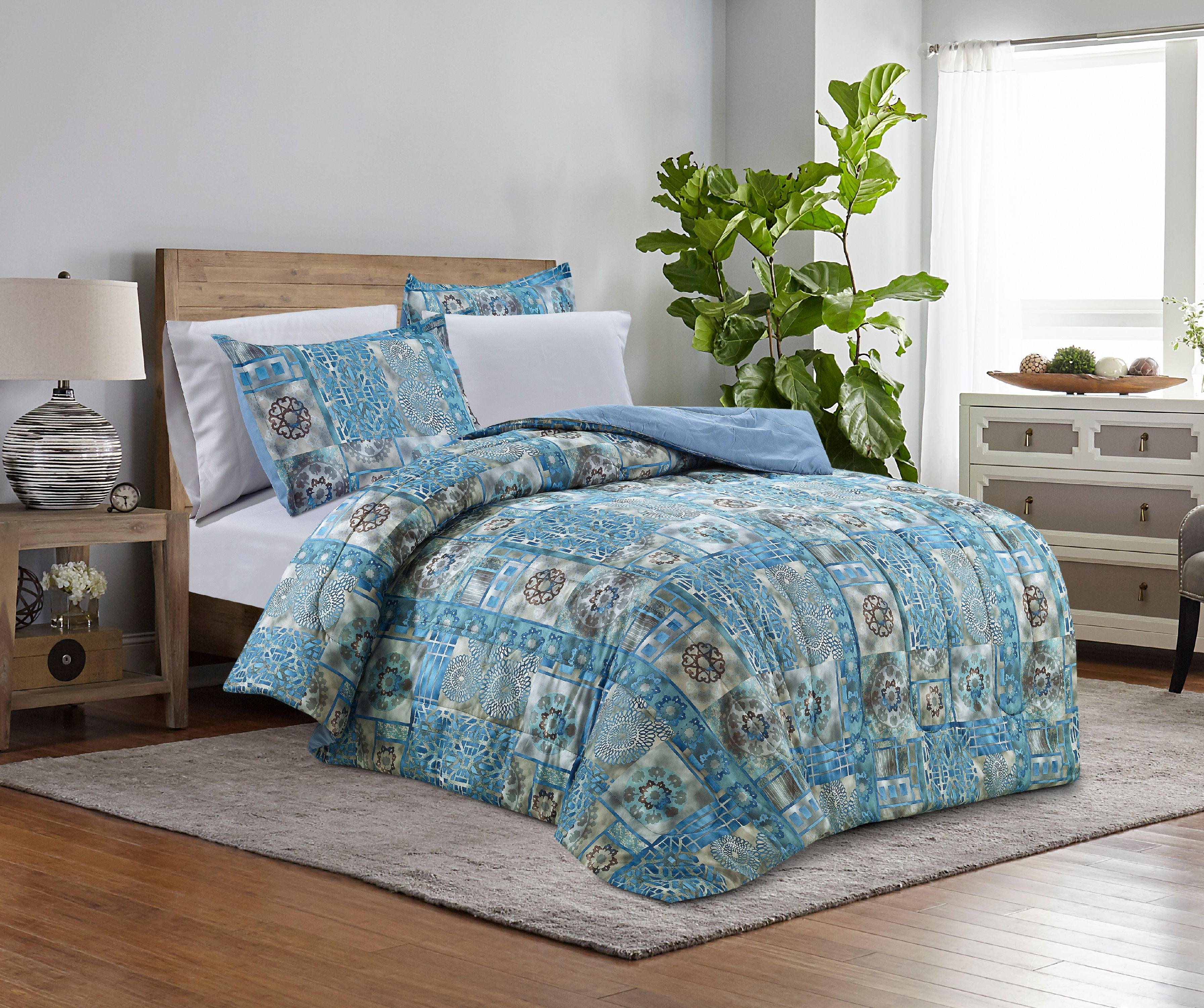 Mainstays Blue Patch Bed-in-a-Bag Complete Bedding Set - Walmart.com