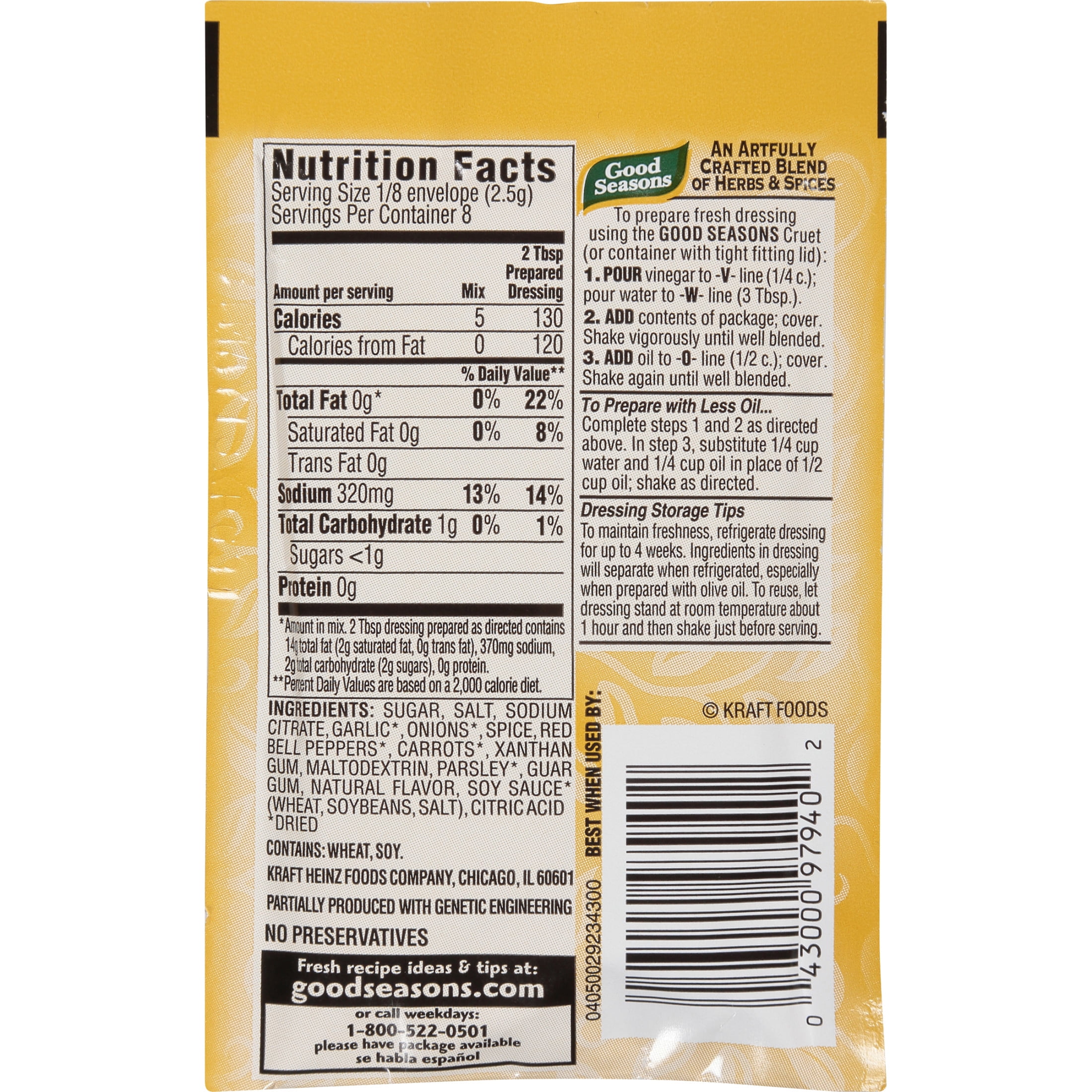 (8 pack) Good Seasons Italian Dressing & Recipe Seasoning Mix, 0.7 oz Packet