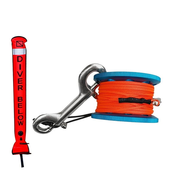Boya de superficie de buceo SMB, tubo de señal inflable + soporte para carrete de buceo Azul