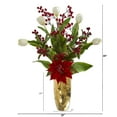 thumbnail image 2 of Nearly Natural 28in. Tulip, Poinsettia and Berry Artificial Arrangement in Golden Vase, 2 of 2