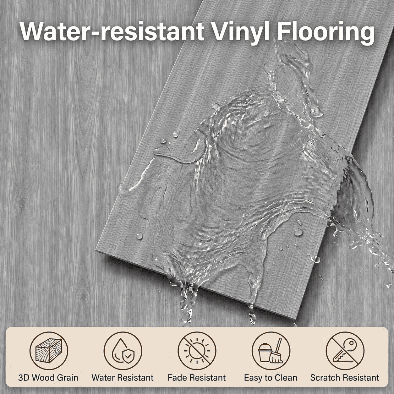 PVC Peel and Stick Flooring, 36"x6" Planks, 60 Pieces, Waterproof, Scratch Resistant, DIY Installation