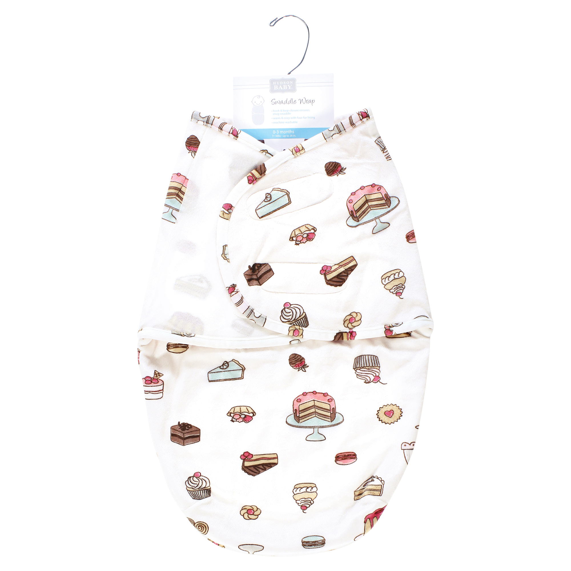 Hudson Baby Infant Girl Plush Faux Fur Swaddle Wrap, Sweet Bakery, 0-3 Months