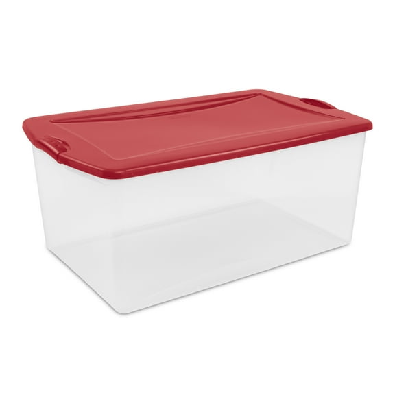 Sterilite 105 Quart Latch Box, Large Clear Plastic Christmas Storage Bin with Lid, Ideal for Bulky Holiday Décor and More