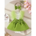 thumbnail image 4 of Suealasg Baby Girl Summer Outfits Sleeveless Pearl Bow Front Romper with Headband Set Newborn Clothes, 4 of 9