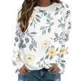 thumbnail image 3 of NTACZA Crewneck Tops for Women Floral White Long Sleeve Sweatshirts Loose Plus Size Pullover Shirts Blouse for Women L, 3 of 7