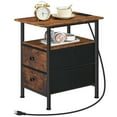 thumbnail image 2 of HOOBRO End Table with Charging Station, Set of 2 Narrow Side Tables, Nightstand with 2 Non-Woven Drawers, Slim Sofa Table, for Small Spaces, Living Room, Bedroom, Rustic Brown and Black BF486UBZP201, 2 of 11