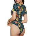 thumbnail image 3 of Easygdp Blue Floral Women's One-Piece Swimsuit Slim Fit Crew Neck Bodysuit Athletic Swimwear with Concealed Buckle - XX-Large, 3 of 9