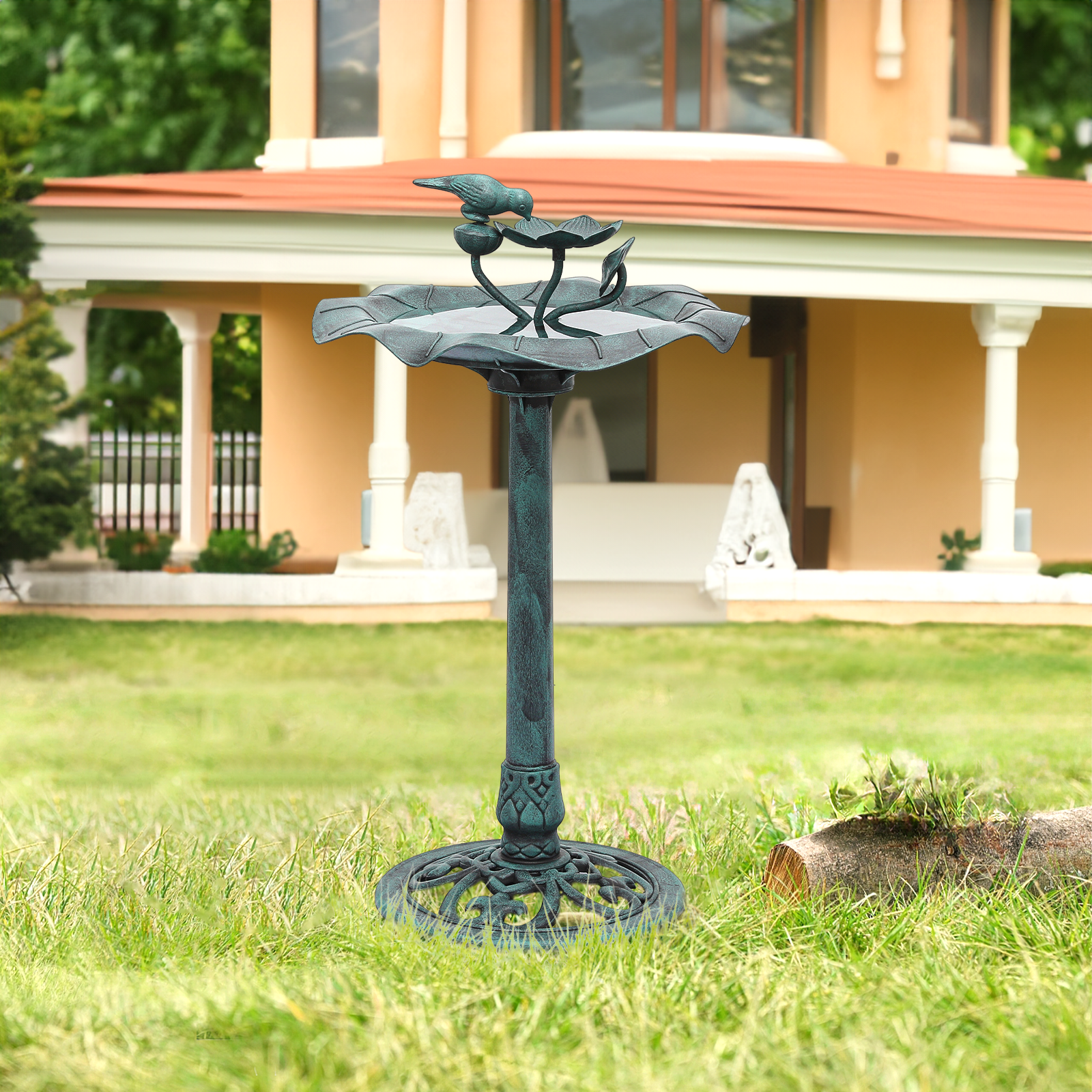 MoNiBloom 28" Outdoor Pedestal Bird Bath, for Garden Patio Backyard Décor, Green