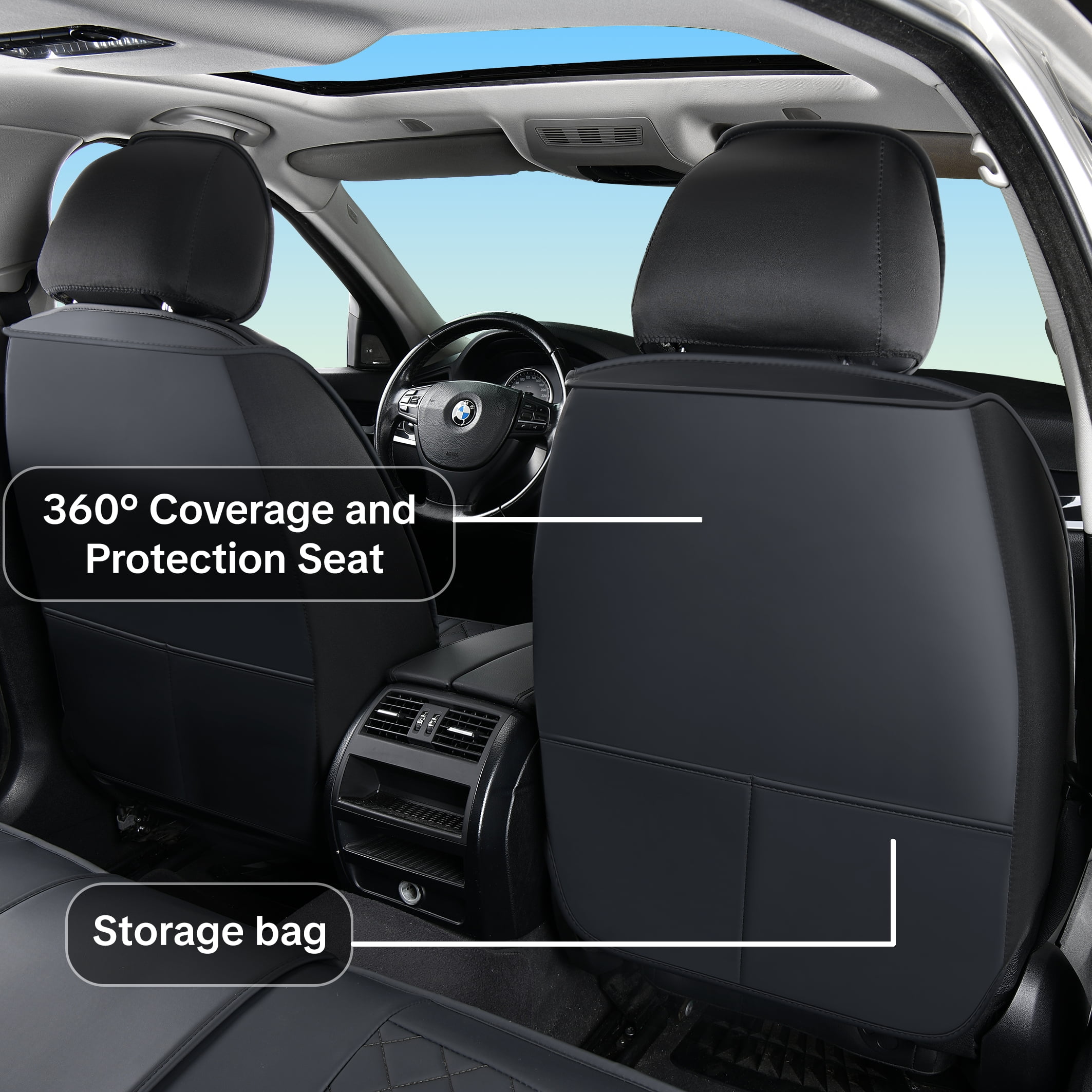 2004-2018 Car Seat Cover for Volkswagen Touareg, Black Car Seat Covers, Waterproof Leather, 5 Seats Full Set, Non-slip, Easy to Clean and Install, Beautify Interior, Beautify the Interior of Old Cars