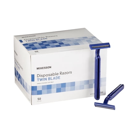 McKesson Disposable Razors - Twin Blade Fixed Head Medical Razor 50 Count 1 Pack