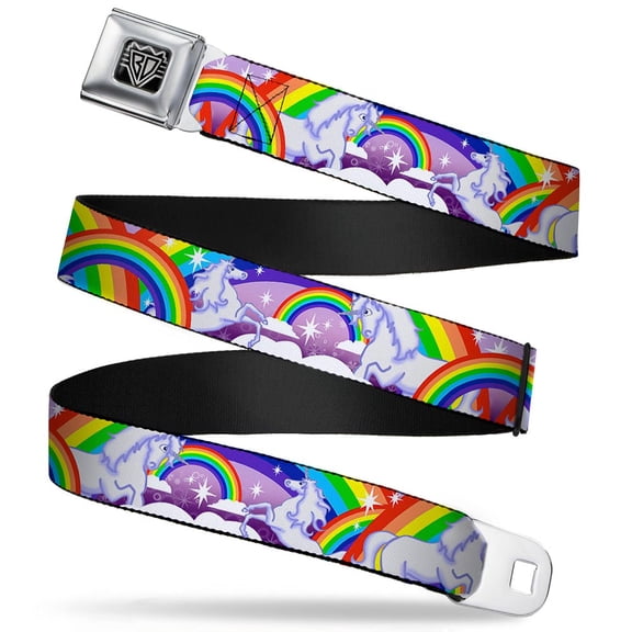 Buckle-Down Belt, Seatbelt Buckle Belt, Unicorns In Rainbows Sparkles Purple, 30 to 44 Inches