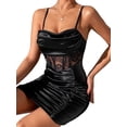 thumbnail image 4 of Coduop Women Ruched Bodycon Mini Dress,Shiny Sleeveless Spaghetti Strap Asymmetrical Corset Dress, 4 of 9