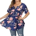 thumbnail image 3 of Camisa de mujer Camiseta de manga corta con estampado floral Blusa con cuello en V, Azul, L sidaley AP002466-19, 3 of 4