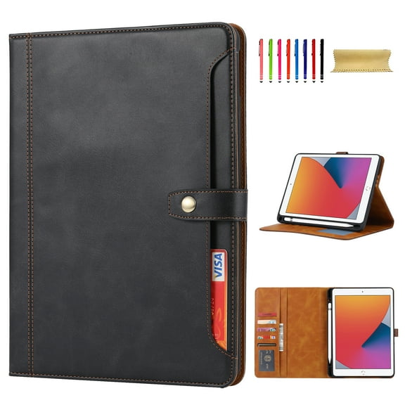 Flip Case for Apple iPad 10.2" 9th 8th 7th Generation 2021/2020/2019, Pencil Holder Smart Cover Auto Sleep Wake Protective Documents Pocket Stand Snap Closure Case for iPad 10.2 Inch, Black