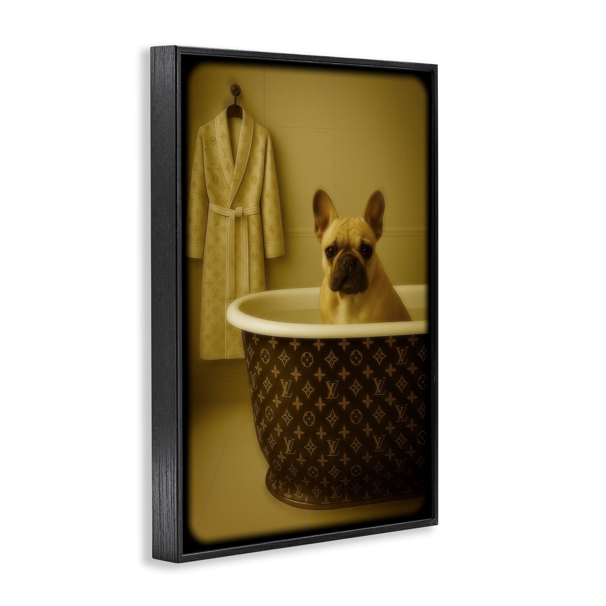 Stupell Industries Couture French Bulldog in Luxury Tub Black Framed Giclee Art, design by Grotto Studios