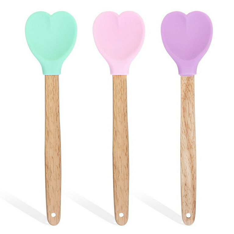 Sorrowso Heart-shaped Wood Handle Silicone Spoon Household Kitchen Cooking  Spoons 