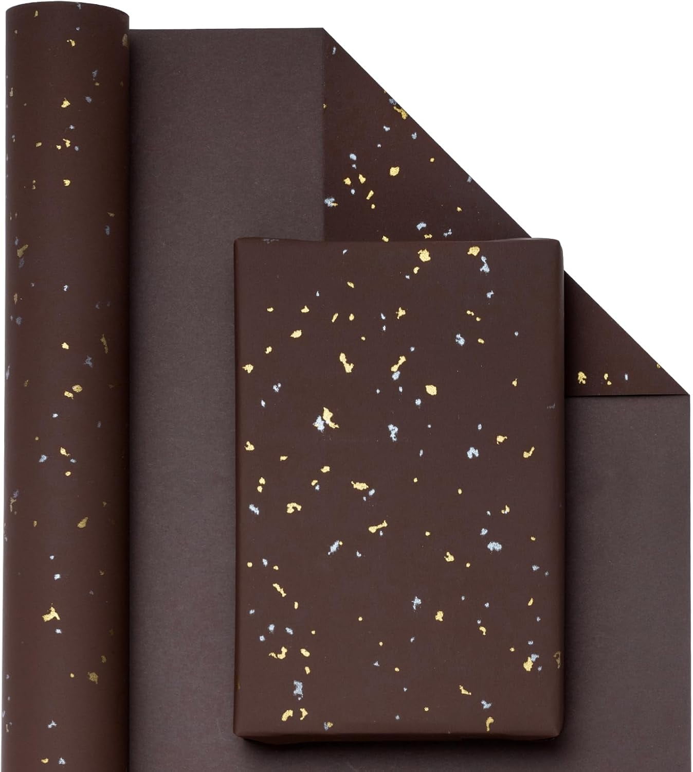 30 Inch Jumbo Chocolate Brown Wrapping Paper Roll - 30 Inch x 16.5 Feet - Chocolate Brown Gold Design with Silky Touch Perfect for Birthday, Holiday, Wedding, Baby Shower