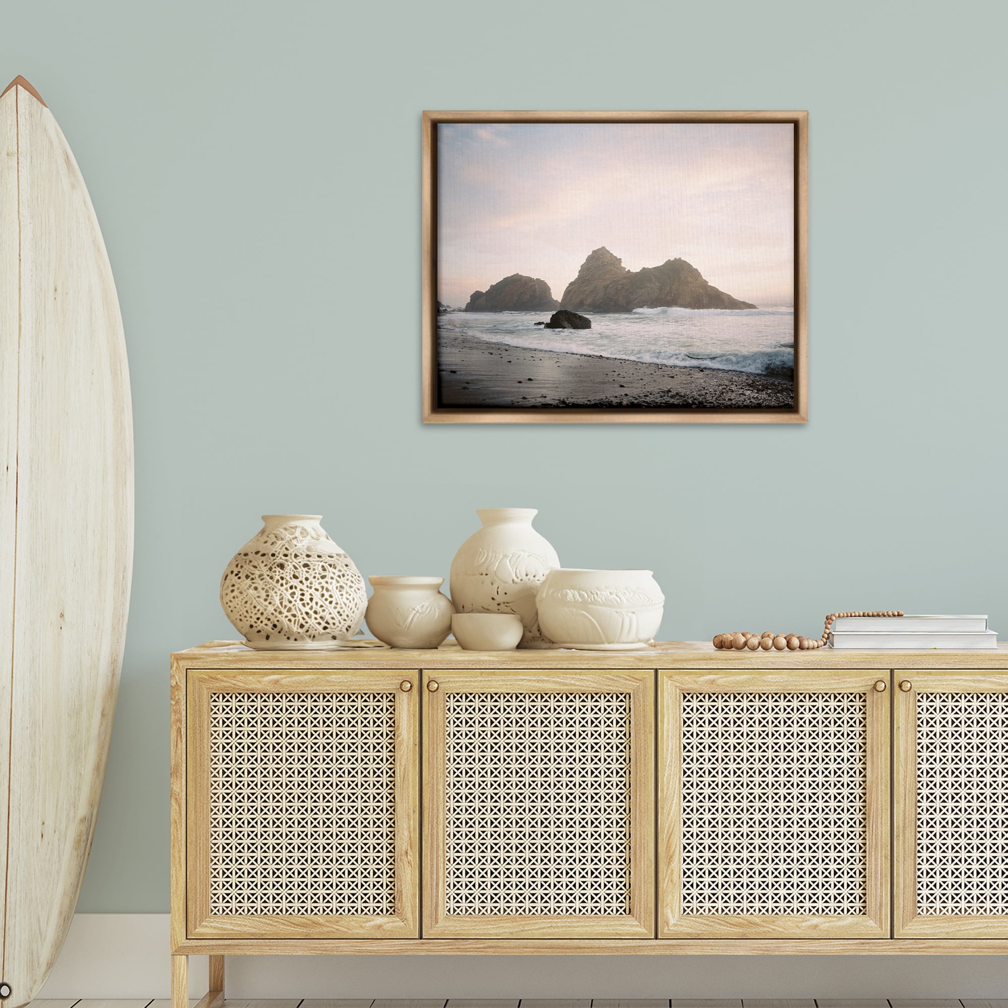 Stupell Industries Seaside Cliffs Landscape Landscape Photography Brown Floater Framed Canvas Art Print Wall Art, 31 x 25