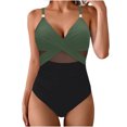 thumbnail image 2 of Women's Swimwear One Piece Tummy Control Underwire Under $10 V-neck Swimsuit Solid Color Mesh Bikini, 2 of 4