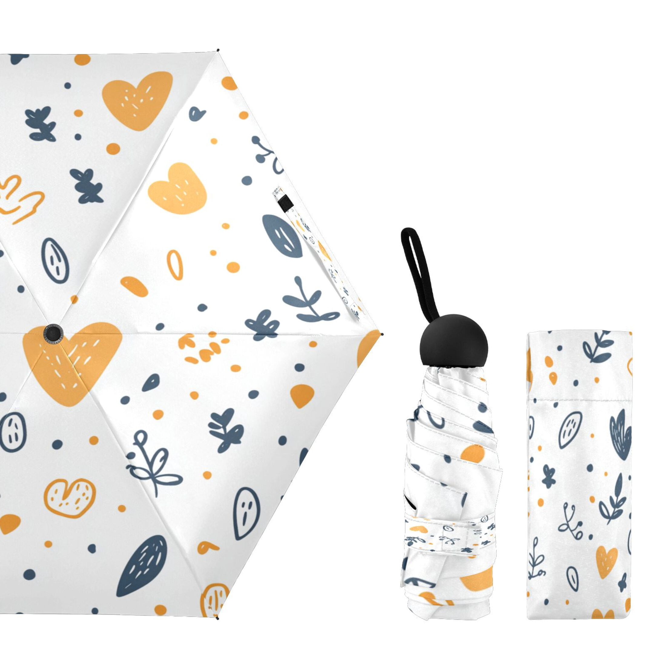 Heart and Leaf Pattern Umbrellas for Sun Auto Open Close UV50+ Waterproof 5-Fold Compact Fiberglass Frame