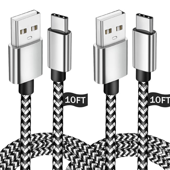 2 Pack Fast Charging Cable USB C 10ft, USB A to Type C Charger Cable Fast Charging Cord Compatible with Samsung Galaxy S25 S24 S23, Note 20 10, Moto Type C Cable