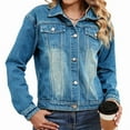 thumbnail image 3 of Chaqueta Vaquera Básica de Larga, Ajustada, Elástica y con Botones para Mujer Azul L, 3 of 7