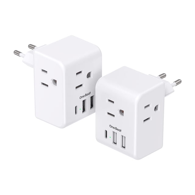 Adaptador de enchufe de viaje One Beat 6 en 1, alimentación de la UE, 3 enchufes, 3 USB