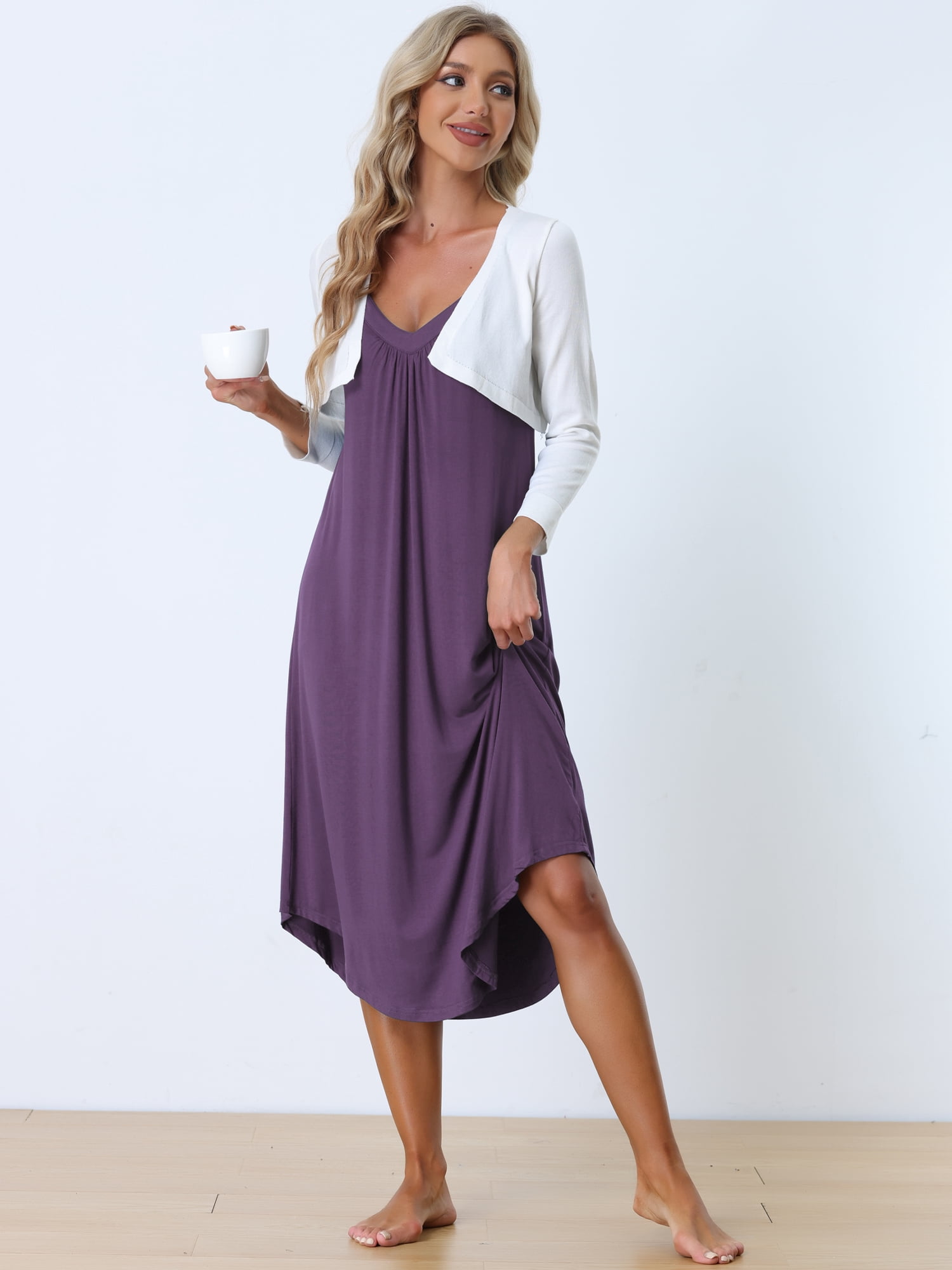 Unique Bargains Women's Pajama V Neck Soft Sexy Nightdress Stretchy Lounge Cami Dress