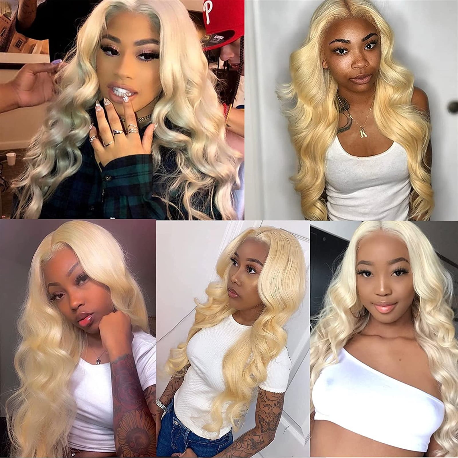 Blonde 613 Body Wave Synthetic Lace Wigs for Women Pre Plucked Hairline with Baby Hair Long Curly Heat Resistant Fiber T Part Lace Front Wigs
