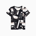 thumbnail image 6 of PatPat Pajamas for Women Set 2 Piece Lounge Sets V-neck Short Sleeve Pajama Top arnd Capri Pants, Black Geo, M, 6 of 13
