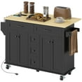 thumbnail image 1 of HOMCOM 55" Black Kitchen Island Cart with Drop Leaf, Power Outlet & USB, 5 Drawers, 2 Cabinets, Spice Rack, Towel Bar - Mobile Prep Station for Kitchen or Dining Area, 1 of 7