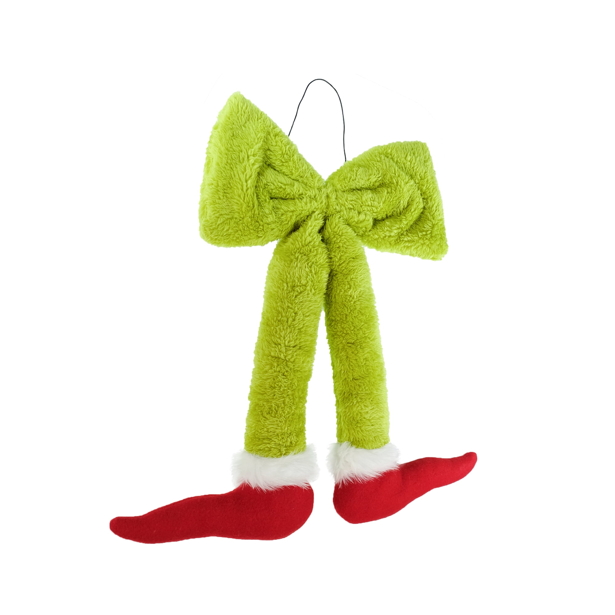 Dr. Seuss The Grinch Fuzzy Bow Hanging Decoration with Elf Shoes, 12‑Inch, How the Grinch Stole Christmas