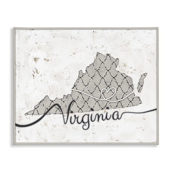 Stupell Industries Shabby Chic Virginia Patterned Grey US State Design Canvas Art, 48 x 36, by Ziwei Li