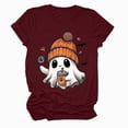 thumbnail image 4 of Towmus Halloween Shirts for Women Cute Print Shirt Fall Pumpkin Tshirt Coffee Lover Graphic Tees casual Short Sleeve Tops, 4 of 5