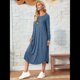 thumbnail image 5 of Vestido Informal Holgado de Cuello Redondo y Larga para Mujer, con Bolsillos Inclinados y Dobladillo Curvo. Azul Marino S, 5 of 9