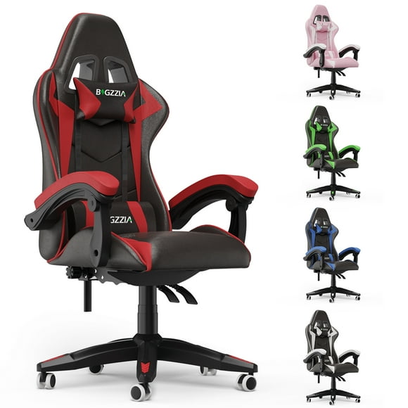 Bigzzia Gaming Chair with Adjustable Headrest & Lumbar Support, Height Adjustable, Red