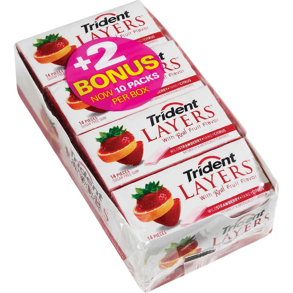 Trident Layers Sugar Free Gum, Strawberry and Citrus, 14 Pieces, 10 ct