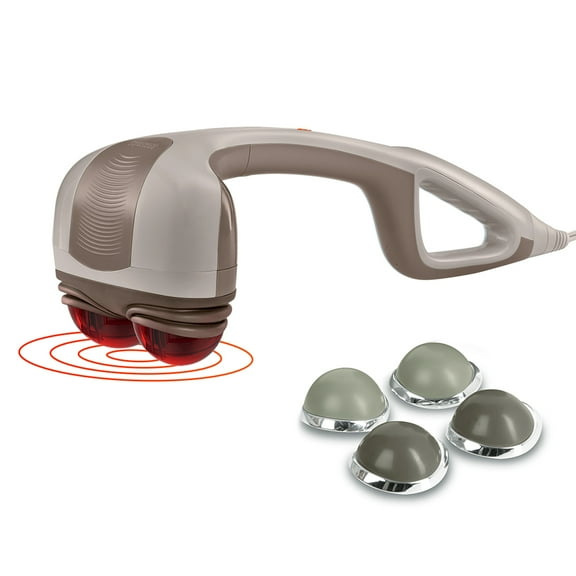 HoMedics Percussion Action Massager with Heat, Dual Pivoting Heads, 100 Pulses, Interchangeable Attachments