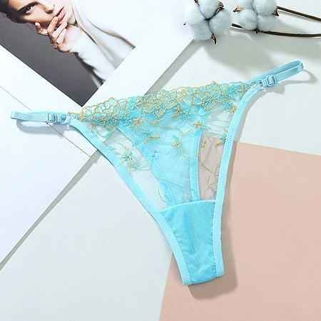 Hamky Womens Underwear Thongs for Women Womens Large Size Womens Embroidered Hollow Mesh Seductive Womens Thong Cotton Underwear Seamless Underwear Light Blue M