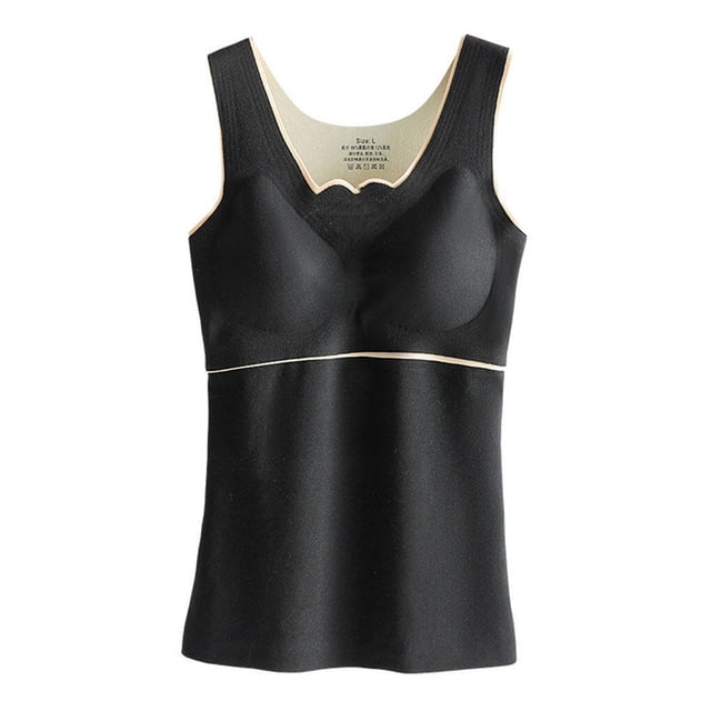 Sonducket Ropa interior térmica para niña, chaleco básico de fibra acrílica grueso de alta elasticidad para mantener el calor, Camisetas sin mangas Negro 3XL